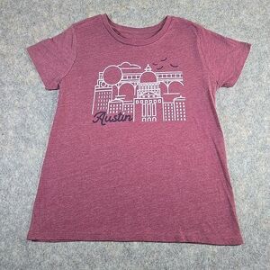 Women's "XL" Red Wine Color Austin City Texas Graphic T Shirt Short Sleeve Top